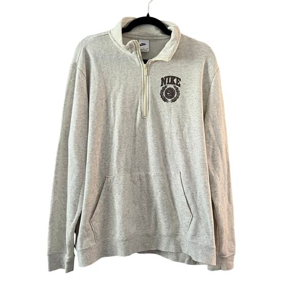 Nike Club Women’s XXL Quarter Zip Sweatshirt Gray Pullover Crest Logo EST 1972 - Picture 2 of 7